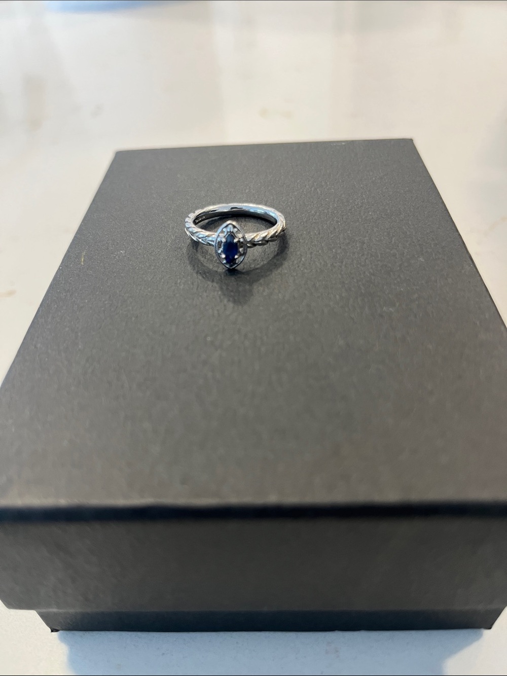 Sterling Silver Marquise Sapphire Blue Stone Braided Band Ring